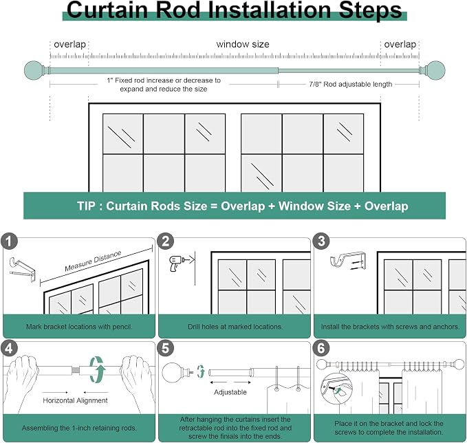 QDWIS Silver Curtain Rods for Windows 66 to 120 inch, Rustic Decorative Drapery - Image 7