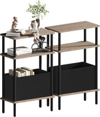 Narrow Side Table with Fabric Basket, Slim Nightstand with 3-Tier Storage Shelf by Unknown