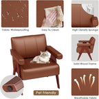 STHOUYN Brown Leather Accent Chairs, Mid Century Modern Chair, Side Arm Chairs - Image 4