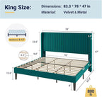 Allewie King Size Bed Frame/Velvet Upholstered Platform Bed/Vertical Channel - Image 2