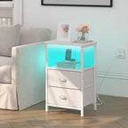 sthmec Nightstand with Charging Station, LED Night Stand with 2 Fabric Drawers - Image 2