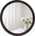 Round Mirrors 24 Inch, Rustic Decorative Transitional Dark Walnut Wall Mirror by WIOWUR