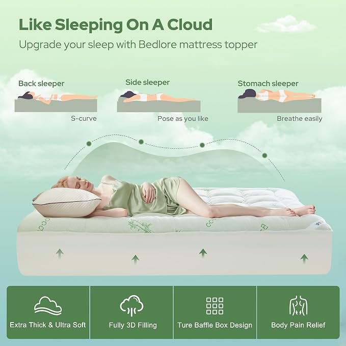 BEDLORE Full Size Mattress Topper Viscose Derived from Bamboo, Thick Pillow Top - Image 4