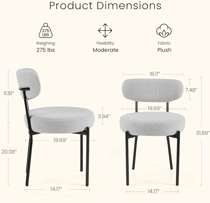 DUMOS Dining Chairs Set of 6, Mid Century Modern Chair Round Upholstered Curved - Image 2