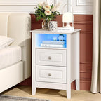 Bonnlo White Night Stand with Charging Station, Led Nightstand White Wood - Image 8