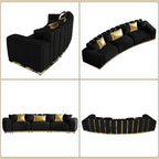 Oversized Luxury Chesterfield Sofa Set Velvet Black and Gold Couch - Image 6