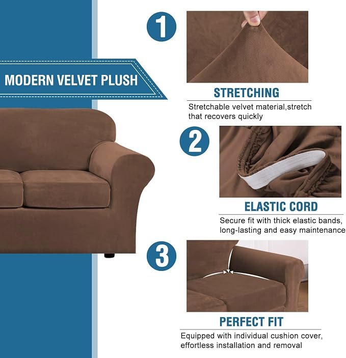 H.VERSAILTEX Rich Velvet Stretch 2 Piece Cover Chair Slipcover Sofa Cover - Image 3