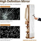 WoodsWhisper Full Length Mirror Coat Rack Solid Wood Floor Mirror 66"x12" Full - Image 4