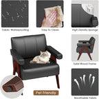 STHOUYN Black Leather Accent Chairs Set of 2, Mid Century Modern Accent Chair - Image 4