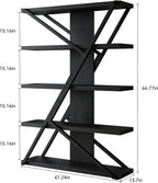 FUSUNBAO Industrial Bookshelf, Vintage 5-Tier Tall Bookcase - Image 2