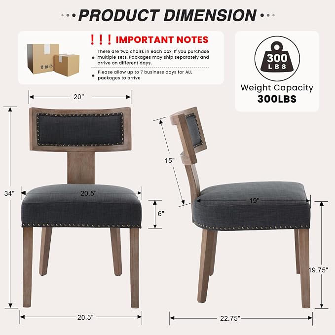 HNY Mid Century Modern Dining Chairs Set of 4, Farmhouse Linen Fabric - Image 2