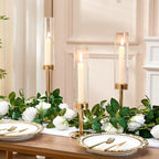 Gold Hurricane Candle Holders Set of 6, Tall Metal Windproof Glass Taper Candle - Image 4