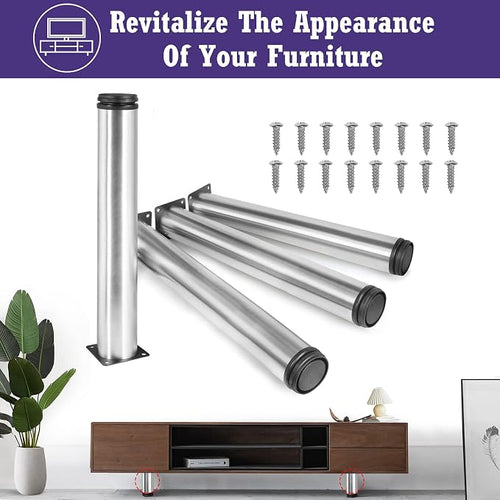 16 Inch Metal Furniture Legs Stainless Steel Adjustable Legs Silver Metal Legs - Image 2