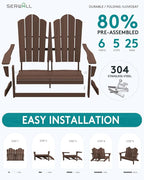 SERWALL Folding Adirondack Bench, HDPE All-Weather Adirondack Loveseat Set of 2 - Image 7