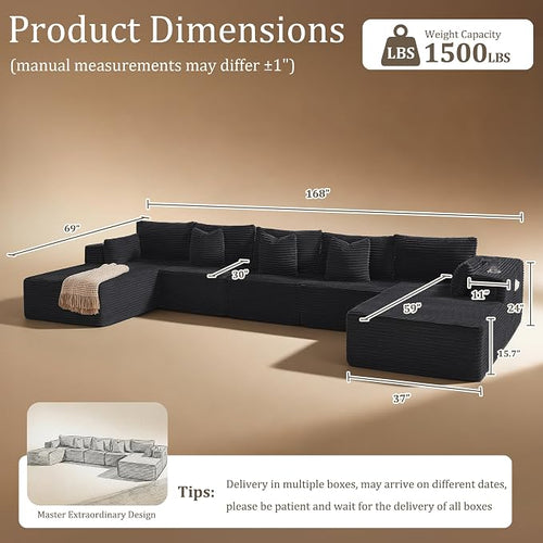 168" Cloud Sectional Couch, Comfort U Shaped Sofa - Image 2