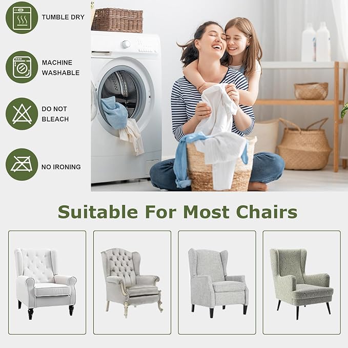 HAOYONG Wing Chair Slipcovers Stretch Wingback Chair Covers Printed 2 Pieces - Image 6