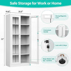 Metal Storage Cabinet with Lock and Glass Doors, Locking Curio Cabinets with 5 - Image 3