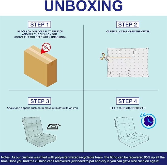 Outdoor Chair Cushion, High Back Soft Seat Pad, Indoor Outside Use, - Image 8
