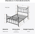 SHA CERLIN 14" Twin Size Metal Platform Bed Frame/Victorian Headboard and - Image 2