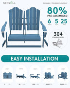 SERWALL Folding Adirondack Bench, HDPE All-Weather Adirondack Loveseat Set of 2 - Image 4