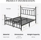 SHA CERLIN 14" Full Size Metal Platform Bed Frame/Victorian Headboard and - Image 2