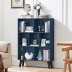 LEYAOYAO Cube Bookshelf 3 Tier Mid-Century Rustic Dark Blue Modern Bookcase - Image 7