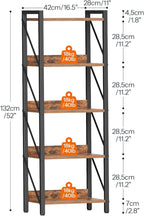 HOOBRO Bookshelf, 5-Tier Industrial Bookcase, Book Shelf Storage Organizer - Image 3