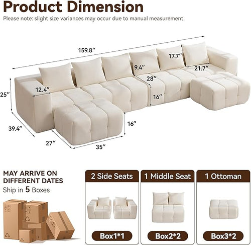 160" Boneless U-Shaped Sofa Couch - Image 2