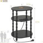 MaxSmeo Black Side Table with Charging Station, 3-Tier Small Oval End Table - Image 3