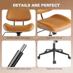 Armless Office Chair with Wheels, PU Leather Adjustable Height Desk Chair - Image 5