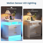 HNEBC Nightstand Set of 2 with Charging Station, Auto LED Night Stand with - Image 7