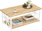 GreenForest Coffee Table with Round Corner, Farmhouse Center Table with 2-Tier by GreenForest