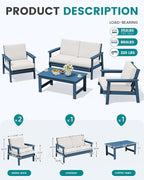 SERWALL 4 Piece HDPE Outdoor Furniture Set, All Weather Wood-Like Outdoor Sofa - Image 2