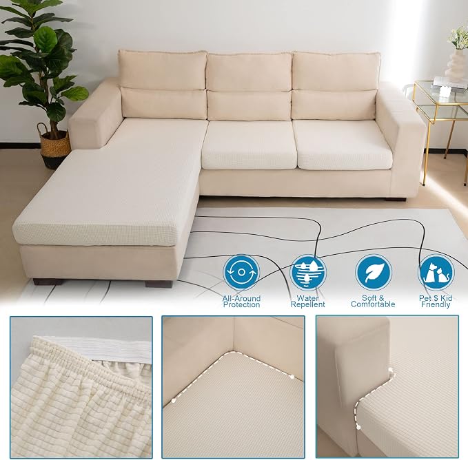 Water Repellent Sectional Couch Covers L Shaped Sofa Cushion Covers, Stretch - Image 2