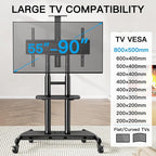 PERLESMITH Mobile TV Stand for 55-90 Inch Flat/Curved Screen TV Max VESA - Image 2