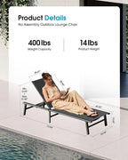 Ciokea Foldable Outdoor Lounge Chair, No Assembly Patio Chaise Lounge Outdoor - Image 2