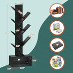 Yoobure Tree Bookshelf, 6 Tier Small Book Shelf Retro Floor Standing Bookcase - Image 3