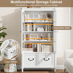QUW 63" Tall Bookshelf with Glass Doors and Solid Wood Legs, Modern Book Shelf - Image 5