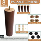 Yaliuliu Brown 8 Inches Furniture Legs Round Solid Wood Sofa Legs Replacement - Image 3
