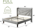 Feonase Full Bed Frame with Charging Station, Linen Upholstered Platform - Image 2
