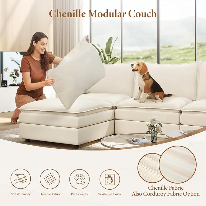Vesgantti 108" Sectional Sleeper Sofa, 6-Seater Oversized Modular Cloud Couch - Image 6