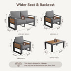 Aoxun Aluminum Patio Furniture Set, 4 Seats Sectional Metal Patio Furniture - Image 2