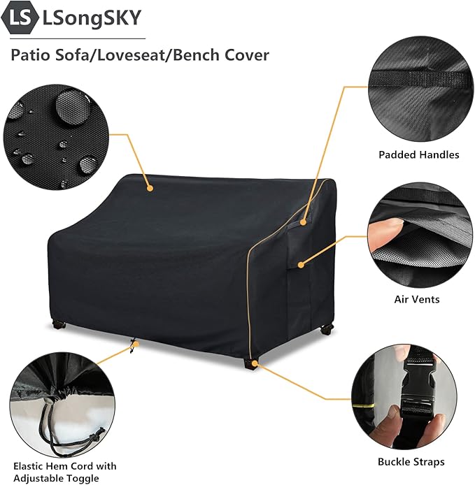 Patio 3-Seater Sofa Cover, Outdoor Couch Cover Fits up to 85W x 38D x 35H Inches - Image 4