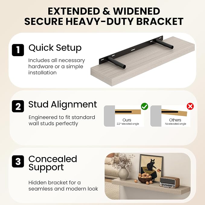 Fun Memories 20 Inch Floating Shelves Wall-Mounted, Engineered Wood Wall Shelves - Image 7