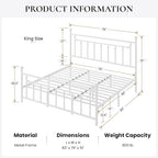 SHA CERLIN 14" King Size Metal Platform Bed Frame/Victorian Headboard and - Image 2