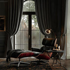 Top Black Grain Leather, Mid Century Chaise Lounge Chair and Ottoman, Modern - Image 4