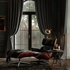 Top Black Grain Leather, Mid Century Chaise Lounge Chair and Ottoman, Modern - Image 4