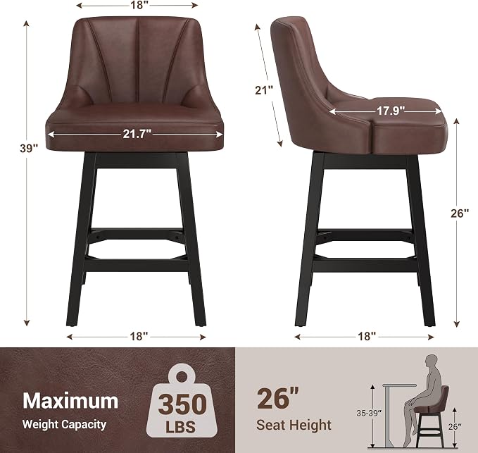 YaFiti Swivel Bar Stool 1 Pcs, 26 Inch Counter Height Bar Stools - Image 3