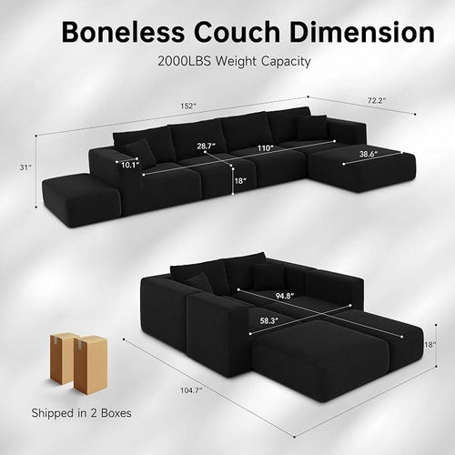 152'' Oversized 2-in-1 Modular Sectional Sofa Bed, Modern Boneless Couch - Image 2
