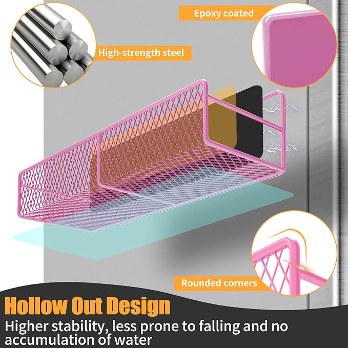Magnetic Spice Rack for Refrigerator, 2 Pack Metal Magnetic Shelf Pink - Image 5